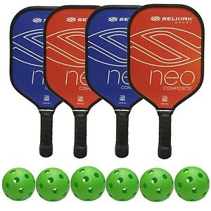 NEO Composite Pickleball Paddle Bundle - 4 Paddles and 6 Pickleballs