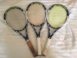 Lot of 3 Used Wilson Juice 100 Tennis Racquets Grip 4 3/8 - Great condition!