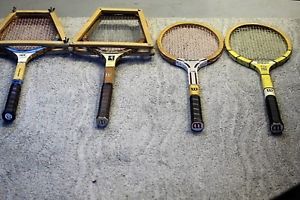 Lot of 4 Vintage Wooden Tennis Raquets Everett Connors King Wilson Rawlings