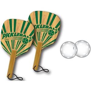 Pickle Ball Set, 2 Player Set, Multicolored With 2 Deluxe Wood Paddles & Balls