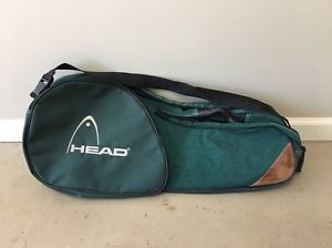 HEAD Tennis Bag 4 Racket Plus Side Pocket Green With Leather Trip VERY NICE