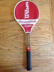 Vintage WILSON T3000 Chrome Tubular Steel Tennis Raquet Racket w Original Cover