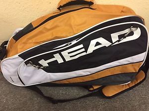Head Big Tennis Bag White/Blk/Orange Shoe Compartment Travel Tour Racket Holder