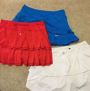 Lot Of 3 Tennis Skort White/Caribbean Blue /red Athleta +Nike + Lululemon Sz XS