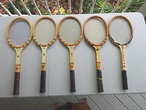 5 Vintage Jack Kramer Signature Wilson Wood Tennis Racquets