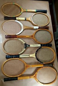 Lot of 8 Vintage Wood Wooden Tennis Rackets Wilson Dunlop Kent Regent Windsor