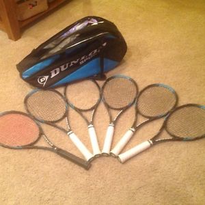 Six (6) Dunlop Biomimetic 100 Tennis Racquets with Bag (4-1/2 Grips)