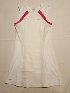 Nike Fit Refined Border Tennis Dress - Girls Large 14 - White and Hot Pink