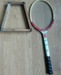 Vintage Wilson Trophy Wooden Tennis Racket with original press .