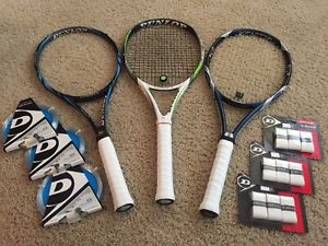 Used: 3 Dunlop & Wilson Tennis Racquets (D 200, D 4.0 Lite, W K Fury)