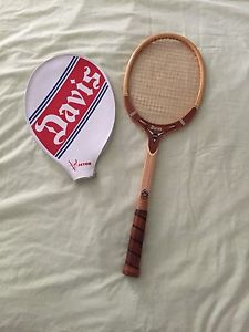 Vintage Hi-Point Davis Wooden Tennis Racquet TAD w/ Cover EUC