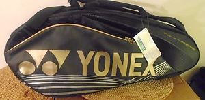 LARGE NEW with LABEL, BLACK / GOLD / SILVER 9 RQT. YONEX  PRO RACQUET TENNIS BAG