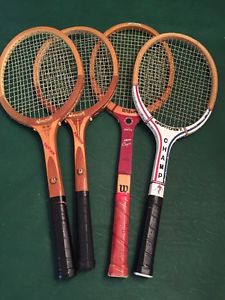 lot of 4 Vintage Wooden Junior Tennis Racquets, Wilson, Bancroft, Sportcraft