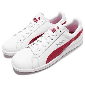 Puma Smash L White Red Retro Leather Mens Tennis Shoes Casual Sneakers 356722-18