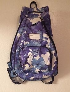 Jetpac Tennis Bag Backpack Blue Purple White Floral, Holds 2 Racquets