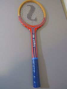 Vintage Tennis Racket - Spalding Impact-180 Red Blue Wood