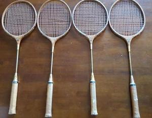 Lot of 4 Vintage Spalding Match Play Wooden Badminton Racquets Very Old