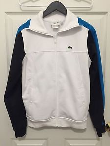 Lacoste Boys Andy Roddick Tennis Track Jacket, White/Black/Blue, Size 16