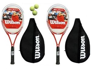 2 x Wilson Slam 100 Raquetas De Tenis + Tubo de Pelotas Tenis