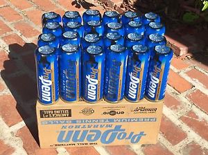 BOX OF 24 EMPTY CANS OF TENNIS BALLS WITH LIDS AND ORIGINAL BOX,NO BALLS INSIDE