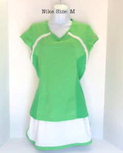 Nike Tennis Outfit Womens M Skirt Skort Tank Top FIT DRY White Green 2 piece
