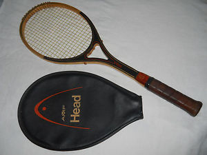 RARE VINTAGE 1970s AMF HEAD VILAS OPEN THROAT WOOD TENNIS RACQUET & COVER 4 7/8