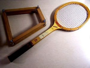 Vintage Harry C Lee Good Shot! wooden Tennis Racquet & wood brace 1940's