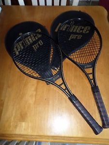 Pair of Prince Pro Tennis Rackets -Size 4 3/8 With Cover