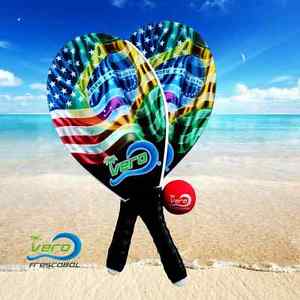 Official Two fiberglass Frescobol Ball, Bag Brasil & USA Fiberglass Beach Paddle