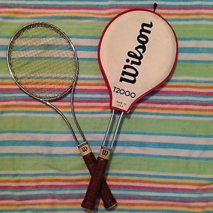 Pair of Vintage WILSON T2000 Chrome Tennis Rackets w/ Cover Tubular Steal 1980s