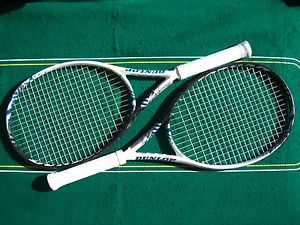 Pair of Dunlop Aeroskin SRX Force 105 MP Rackets 4 1/2 Strung NRG2/Nat gut MINT