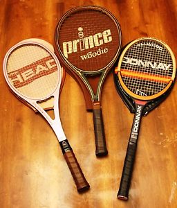 3 Vintage Tennis Racquets Prince Woodie,Head Ashe Comp 2,Donnay Borg Allwood