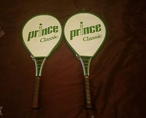 Prince Classic Original Green 110 Tennis Rackets w/Head Covers 4 1/2" Grip (2)