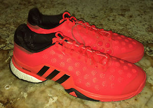 NEW Mens 14 ADIDAS Barricade 2015 Boost Solar Red Black Tennis Shoes Sneakers