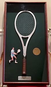 VINTAGE ARTHUR ASHE 1985 HOF TENNIS RACKET WOOD SHADOW BOX DISPLAY