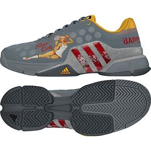 Adidas Barricade 2015 Lucky Lady Men's Tennis Shoes Light Gray and Scarlet 9.5
