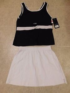Lily's Of Beverly Hills 2 Piece Tennis Set Size S Black White Tank Skirt NWT XUC