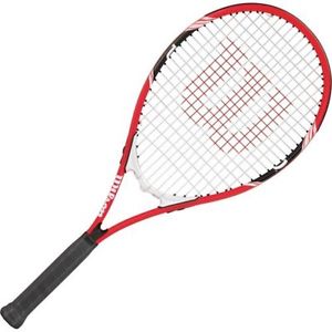 Wilson Federer Adult Strung Tennis Racket, Orange/Black/White, grip size: 4 3/8