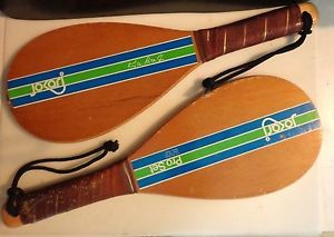 Jokari Pro Set Wood Racquet Ball Paddles Kyle Rote Jr Vintage 1970s Paddle