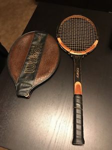 Vintage Wilson Advantage Tennis Racquet Strata Bow Wood With Leather Cover VGC