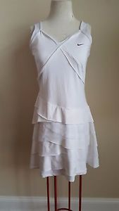 Nike Dri Fit Women's Tennis Dress Ruffles White Size Large Athleisure Flirty