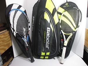 BABOLAT LOT W/BAG AEROPRODRIVE + PURE DRIVE TENNIS RACQUET SET 1:4 1/8-2:4 1/4