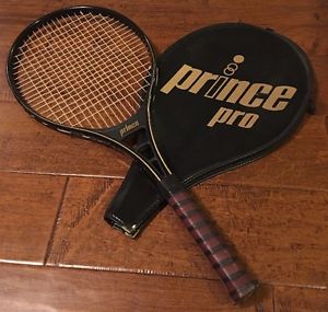 PRINCE PRO SERIES 110 OS VINTAGE TENNIS RACQUET 4 1/4 Black W/ Cover