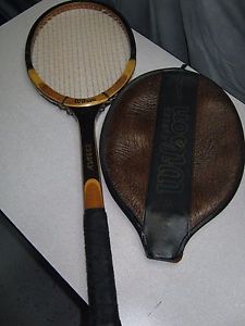 VINTAGE WILSON ADVANTAGE STRATA-BOW WOODEN TENNIS RACQUET W/LEATHER COVER! RARE!