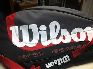 New - Wilson Pro Staff Deluxe Tennis Bag Grey / Red / White Extra Sharp!