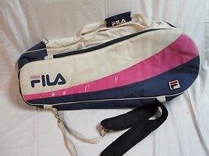 Large FILA 4-6 Tennis Racquet Bag Case Double Shoulder Strap Pink White Backpack