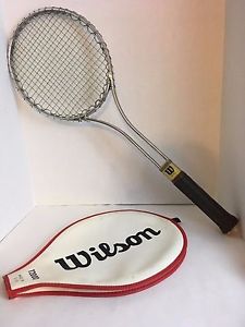 Vintage Wilson T2000 Long Grip Stainless Steel Tennis Racket With Cover