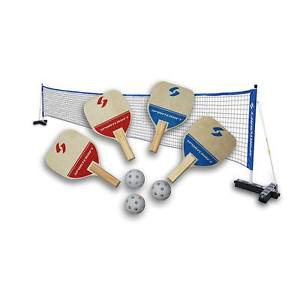 Portable Pickleball Set 4 Player Outdoor Game Fun Paddle Set Wood Adjustable Net