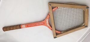 Vintage Wilson Triumph Chris Evert Wooden Orange Tennis Racket w/ Bracket