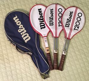 VINTAGE JIMMY CONNORS WILSON T-2000 WOOD & WIRE TENNIS RACKET LOT W/ CASES & BAG